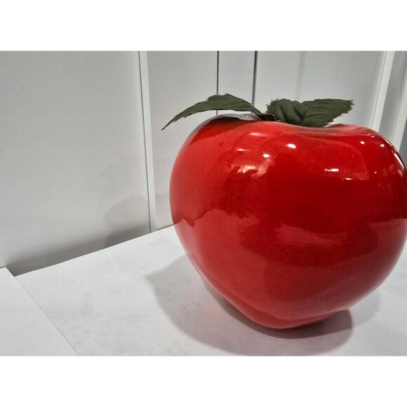 Vintage Glass Apple Figurine – Red Art Glass with Fabric Leaves - Picture 5 of 11